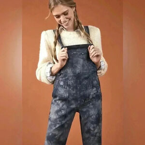 Anthropologie The Wanderer Tie Dye Relaxed Overalls NWT  Blue Black 24‎ Petite